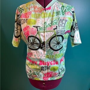Ouku Womens Cycling Jersey Green and Pink Artistic Bicycle Jersey